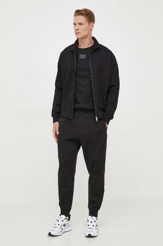Бавовняна кофта Armani Exchange чоловіча колір чорний однотонна фото 2