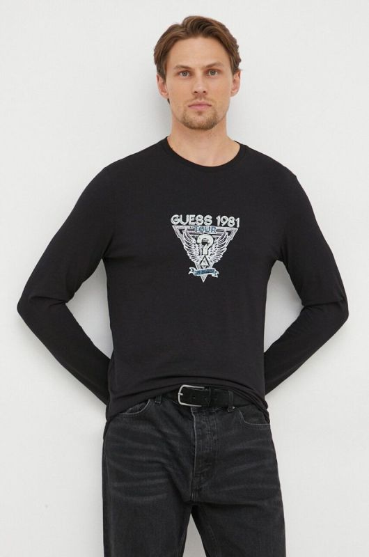 Лонгслів Guess чоловічий колір чорний з принтом (3577380)