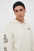 Кофта Guess Guess x Banksy чоловіча колір бежевий з капюшоном з аплікацією