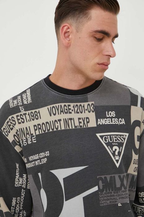 Бавовняна кофта Guess чоловіча колір сірий візерунок