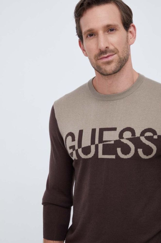 Блузка Guess чоловіча колір коричневий легкий фото 4
