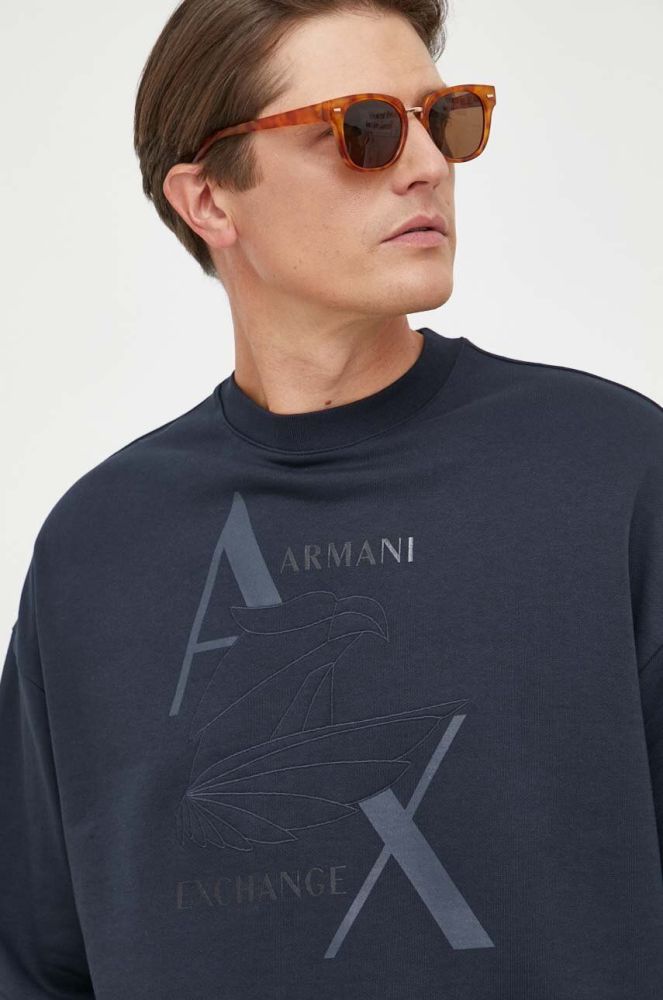 Бавовняна кофта Armani Exchange чоловіча колір синій з аплікацією (3369178)