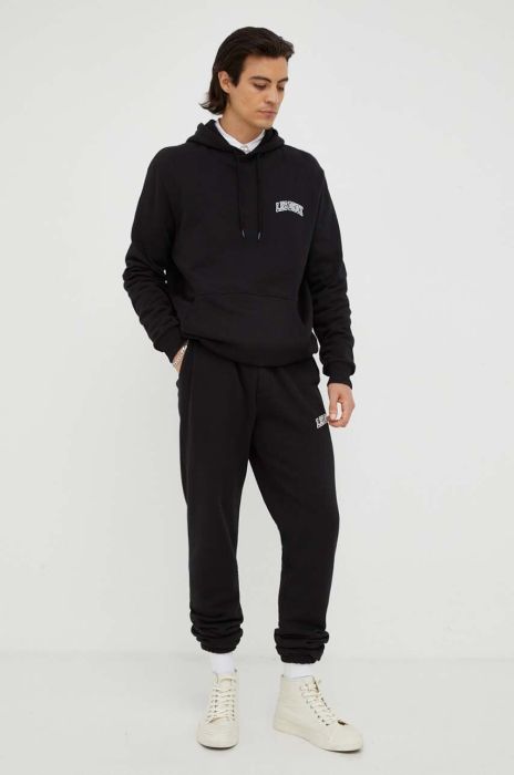 Бавовняна кофта Les Deux чоловіча колір чорний з капюшоном з принтом (3473495)