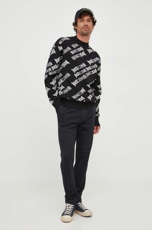 Светр Just Cavalli чоловічий колір чорний легкий фото 2