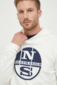 Бавовняна кофта North Sails чоловіча колір бежевий з капюшоном з принтом