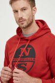 Бавовняна кофта North Sails чоловіча колір червоний з капюшоном з принтом