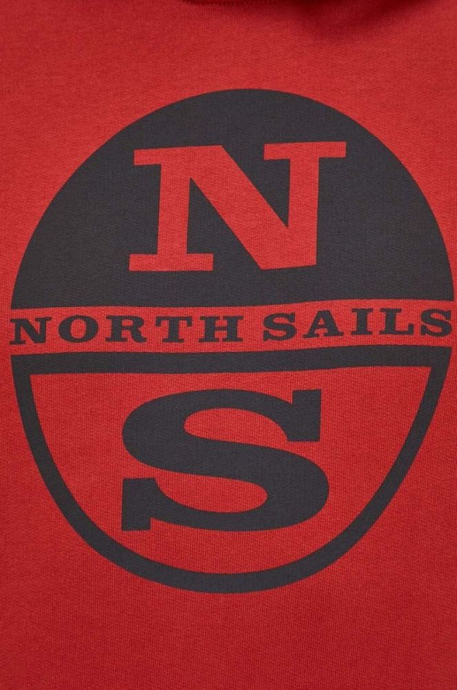 Бавовняна кофта North Sails чоловіча колір червоний з капюшоном з принтом фото 5