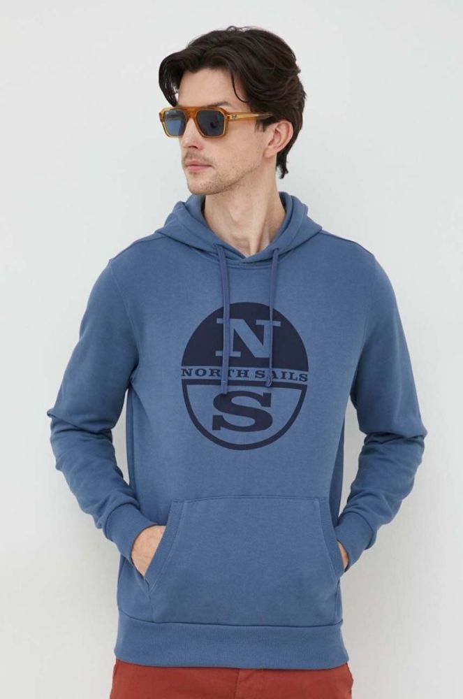 Бавовняна кофта North Sails чоловіча з капюшоном з принтом колір блакитний (3532882) фото 4
