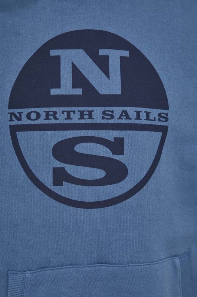 Бавовняна кофта North Sails чоловіча з капюшоном з принтом колір блакитний (3532882) фото 5