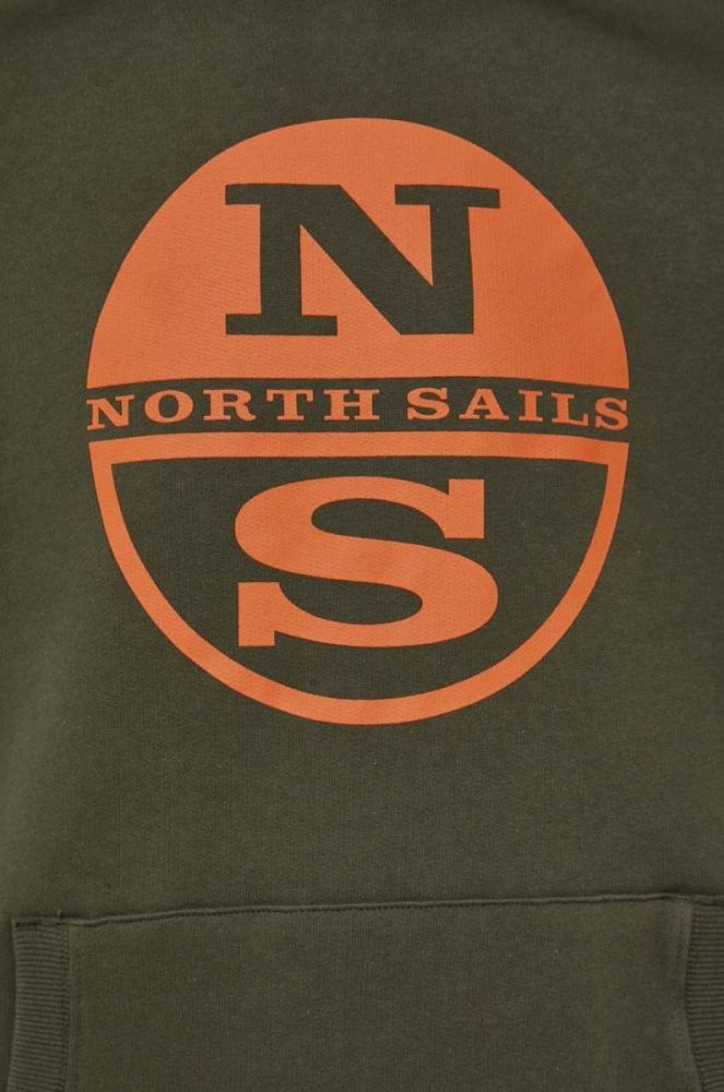 Бавовняна кофта North Sails чоловіча колір зелений з капюшоном з принтом фото 5