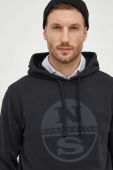 Бавовняна кофта North Sails чоловіча колір чорний з капюшоном з принтом