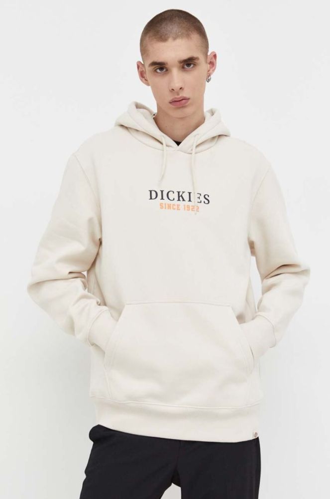Кофта Dickies чоловіча колір бежевий з капюшоном з принтом фото 4