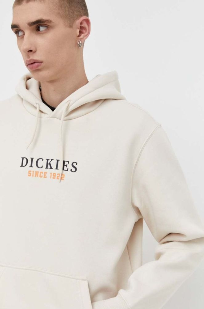 Кофта Dickies чоловіча колір бежевий з капюшоном з принтом фото 5