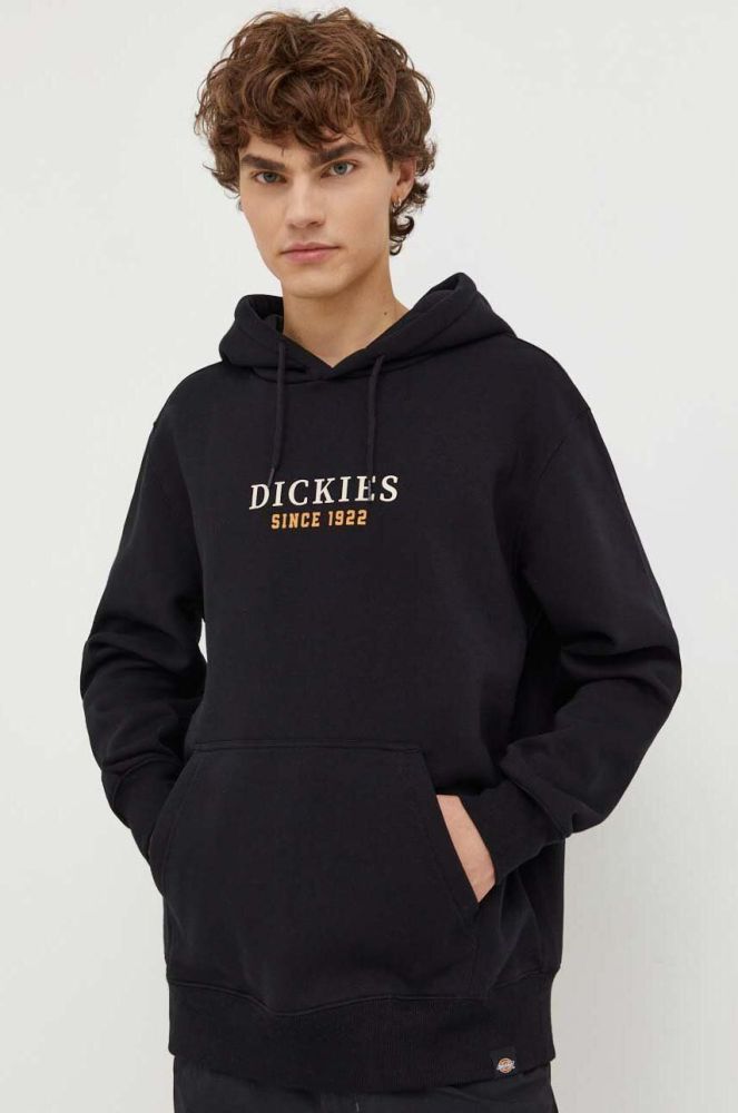 Кофта Dickies чоловіча колір чорний з капюшоном з принтом