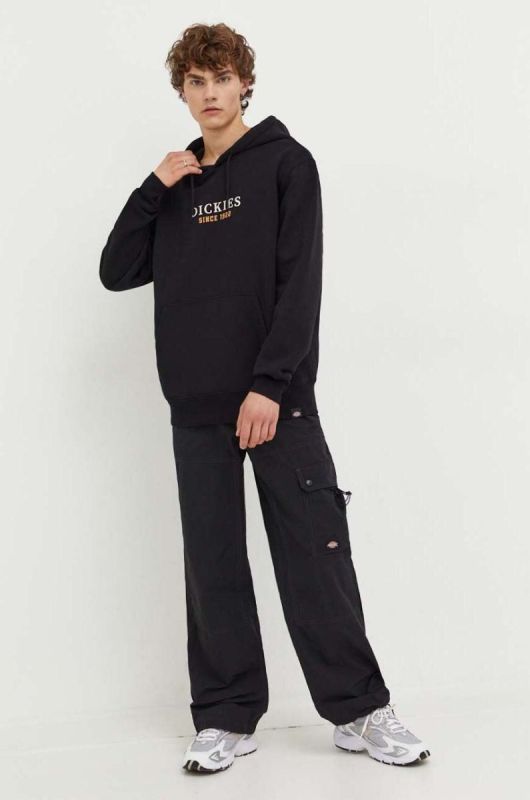Кофта Dickies чоловіча колір чорний з капюшоном з принтом фото 2