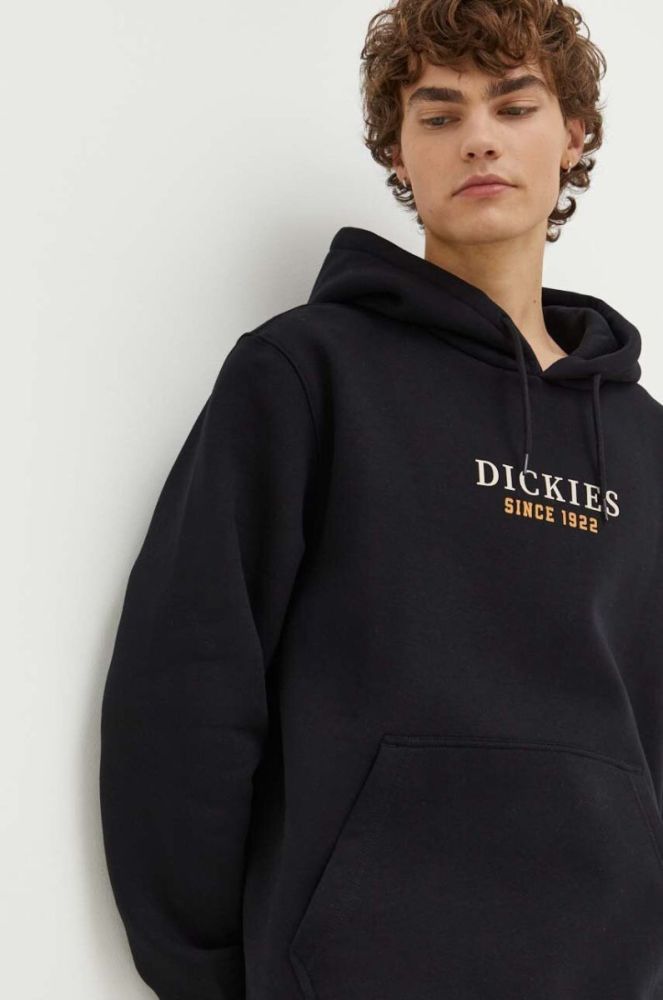 Кофта Dickies чоловіча колір чорний з капюшоном з принтом фото 4
