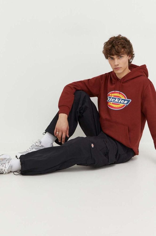 Кофта Dickies чоловіча колір бордовий з капюшоном з принтом