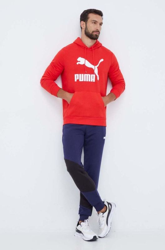Бавовняна кофта Puma чоловіча колір червоний з капюшоном з принтом фото 2