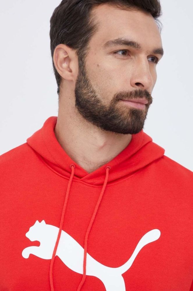 Бавовняна кофта Puma чоловіча колір червоний з капюшоном з принтом фото 4