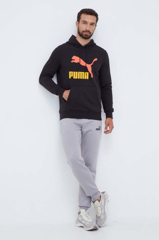 Бавовняна кофта Puma чоловіча колір чорний з капюшоном з принтом (3453782) фото 2
