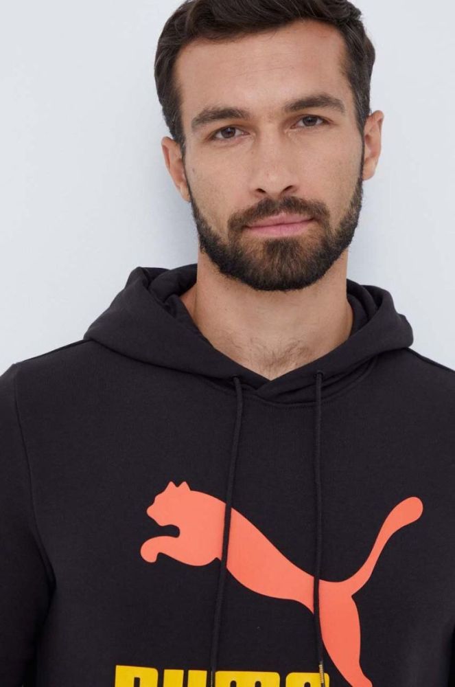 Бавовняна кофта Puma чоловіча колір чорний з капюшоном з принтом (3453782) фото 4