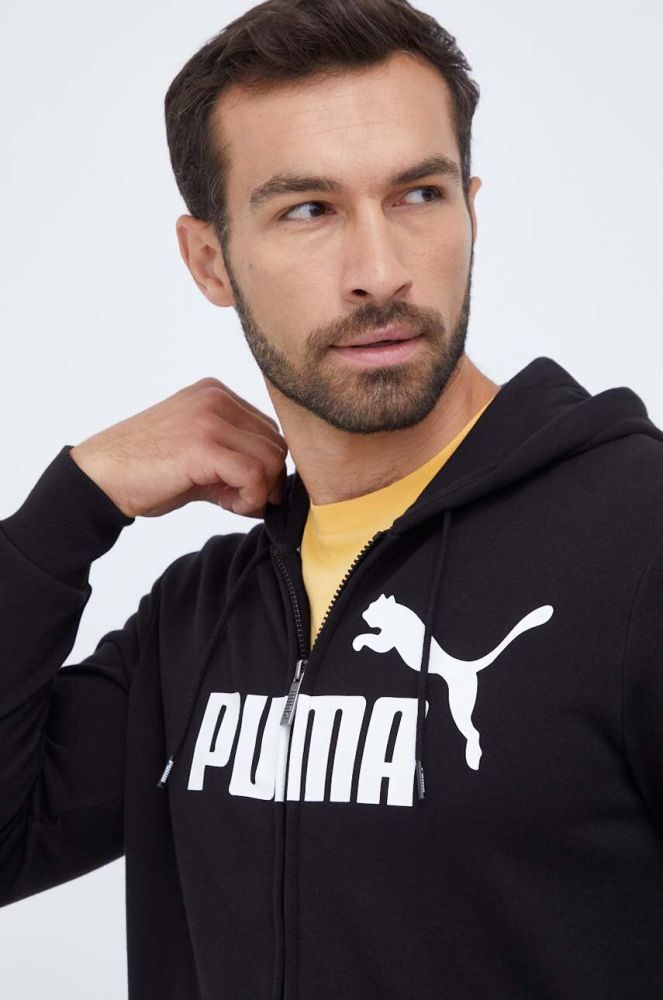 Кофта Puma чоловіча колір чорний з капюшоном з принтом (3453791)