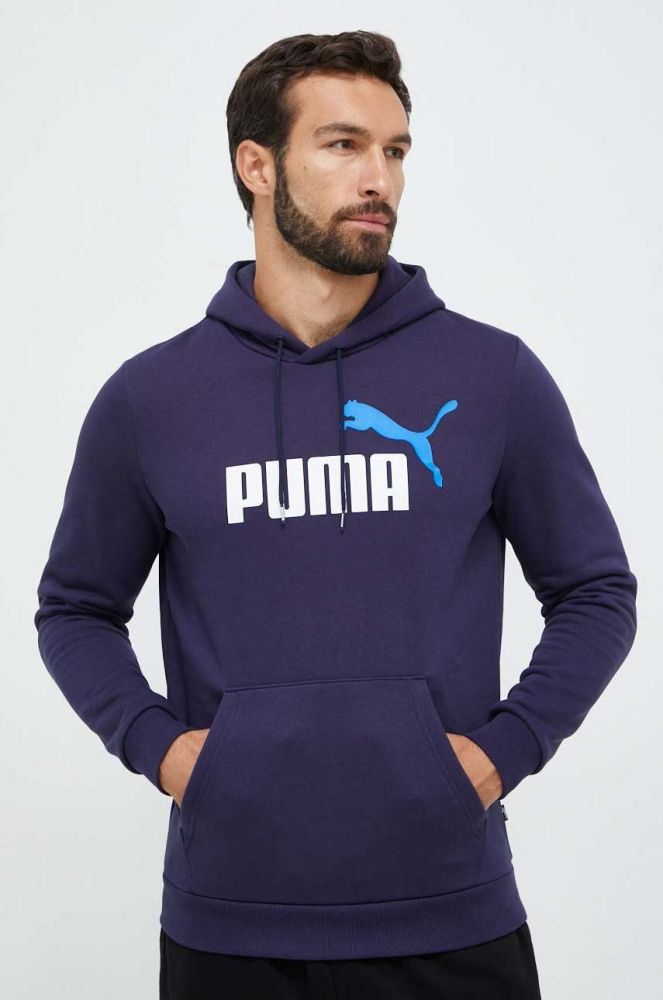 Кофта Puma чоловіча колір синій з капюшоном з принтом (3453803)