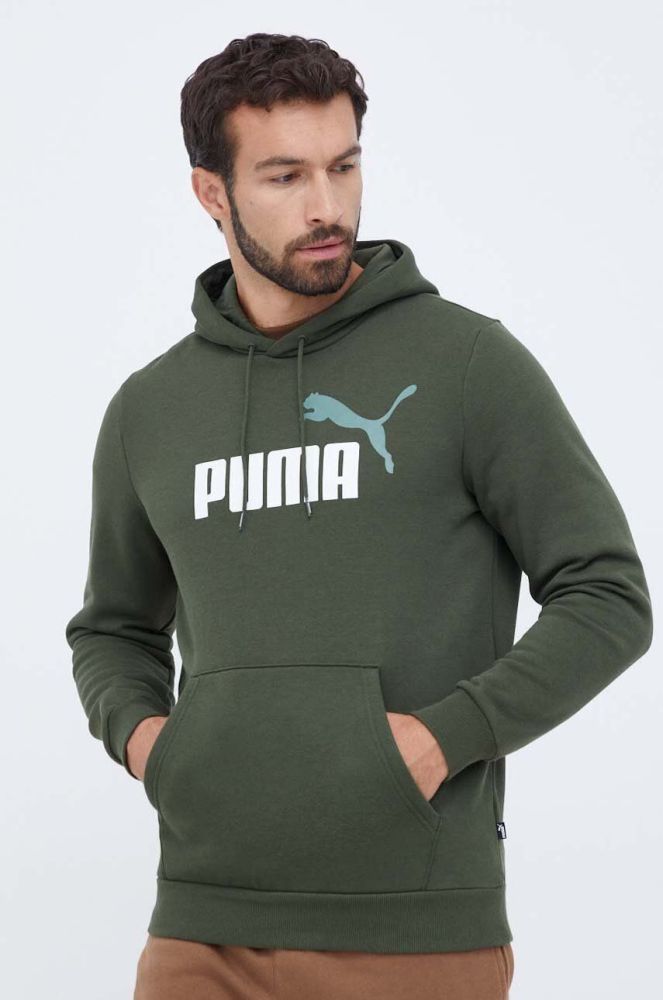 Кофта Puma чоловіча колір зелений з капюшоном з принтом (3453807)