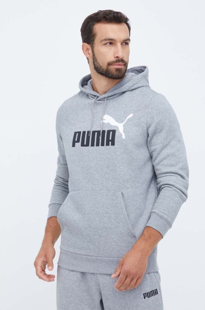 Кофта Puma чоловіча колір сірий з капюшоном з принтом (3453799)