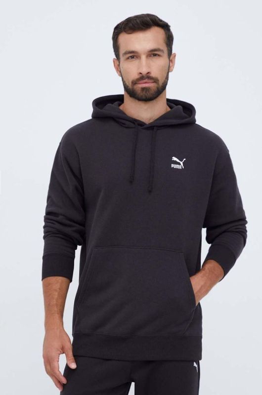 Бавовняна кофта Puma чоловіча колір чорний з капюшоном з аплікацією (3453811)