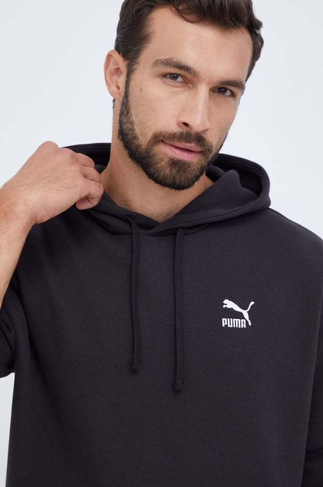 Бавовняна кофта Puma чоловіча колір чорний з капюшоном з аплікацією (3453811) фото 4