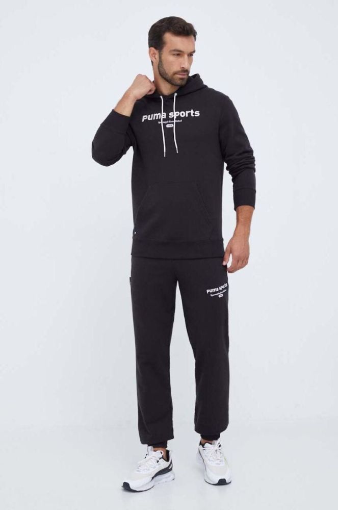 Бавовняна кофта Puma чоловіча колір чорний з капюшоном з аплікацією (3465973) фото 2