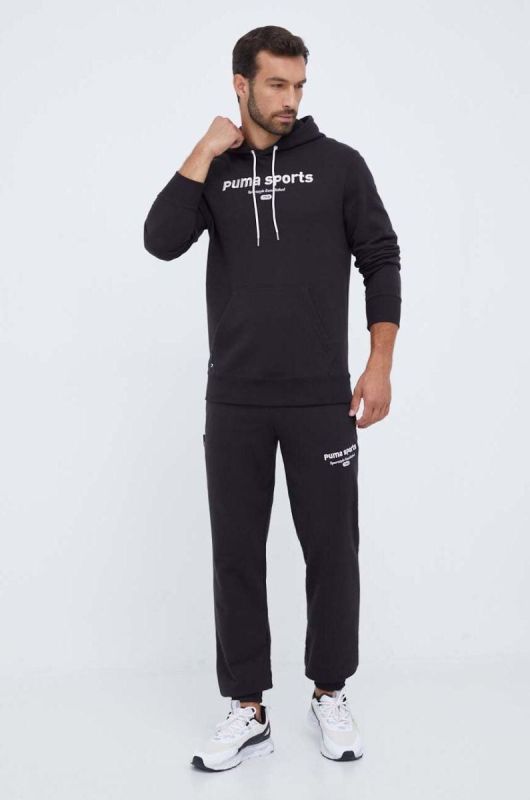 Бавовняна кофта Puma чоловіча колір чорний з капюшоном з аплікацією (3465973) фото 2