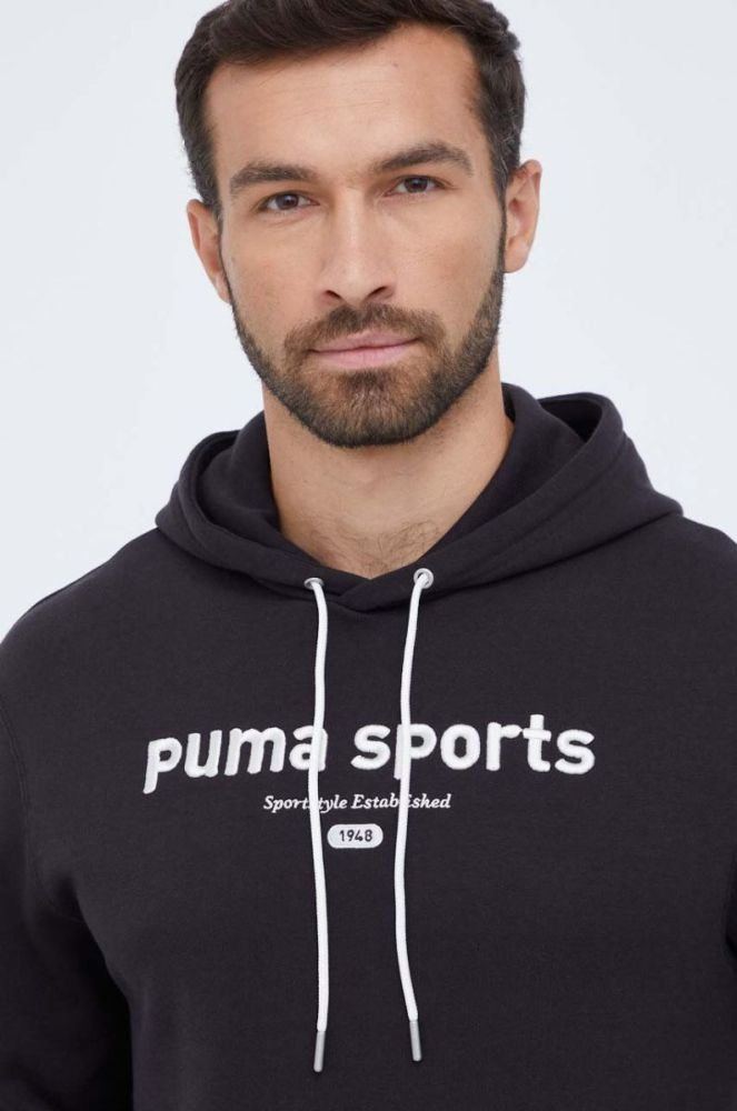 Бавовняна кофта Puma чоловіча колір чорний з капюшоном з аплікацією (3465973) фото 4