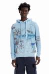 Бавовняна кофта Desigual чоловіча з капюшоном з принтом колір блакитний