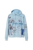 Бавовняна кофта Desigual чоловіча з капюшоном з принтом колір блакитний