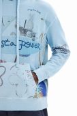 Бавовняна кофта Desigual чоловіча з капюшоном з принтом колір блакитний
