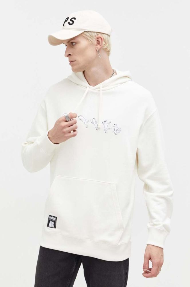 Бавовняна кофта Puma PUMA X RIPNDIP чоловіча колір білий з капюшоном з принтом фото 4
