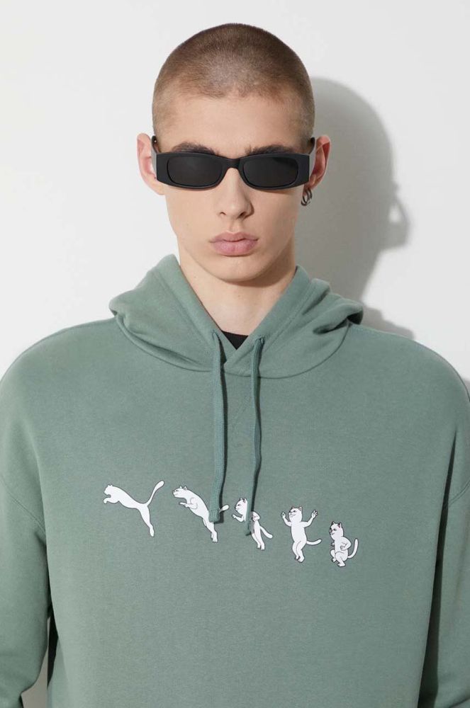 Бавовняна кофта Puma PUMA X RIPNDIP чоловіча колір зелений з капюшоном з принтом