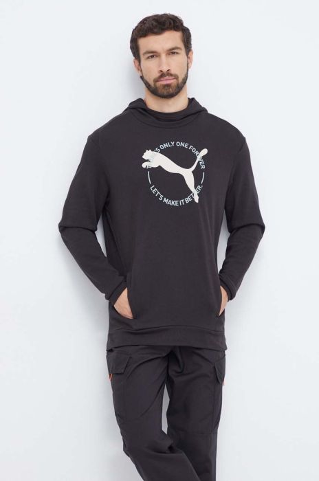 Кофта Puma чоловіча колір чорний з капюшоном з принтом (3629284)
