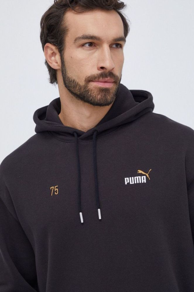 Бавовняна кофта Puma чоловіча колір чорний з капюшоном з принтом (3678443) фото 4