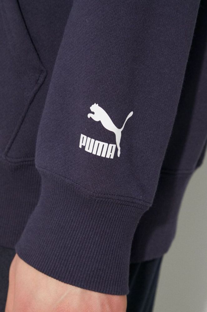 Бавовняна кофта Puma PUMA X STAPLE чоловіча колір синій з капюшоном з принтом фото 6