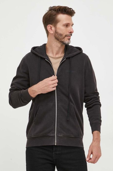 Бавовняна кофта Liu Jo чоловіча колір чорний з капюшоном однотонна (3473522)