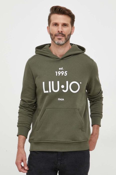 Кофта Liu Jo чоловіча колір зелений з капюшоном з принтом