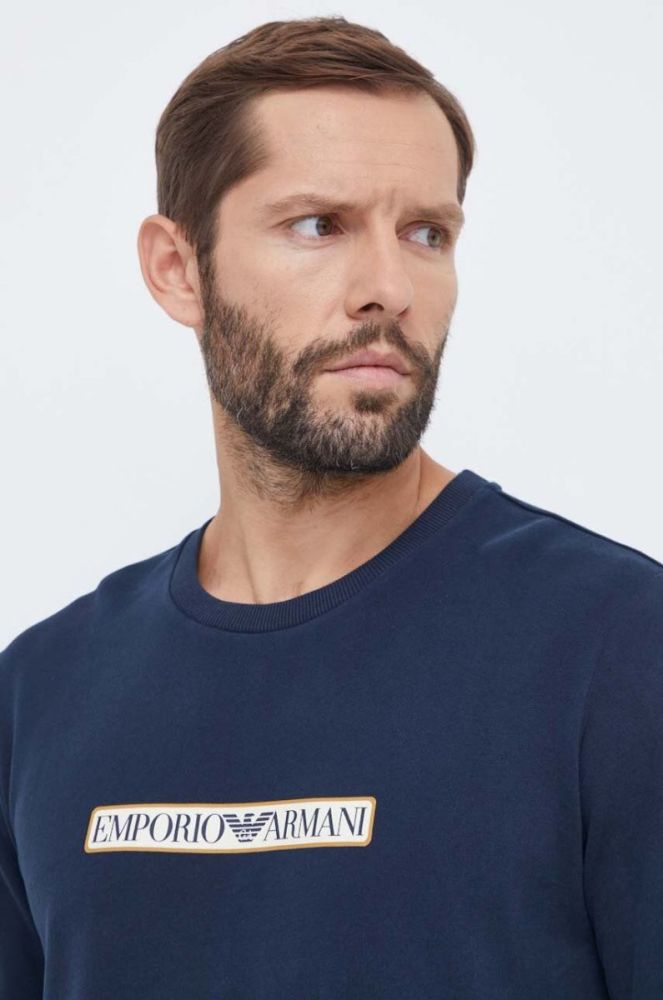 Бавовняна кофта лаунж Emporio Armani Underwear колір синій з принтом фото 4
