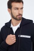 Бавовняна кофта лаунж Emporio Armani Underwear колір чорний з капюшоном з принтом
