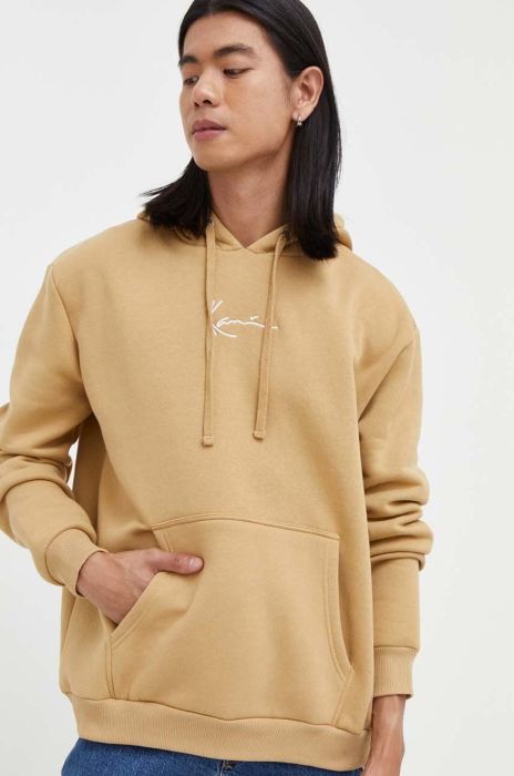 Кофта Karl Kani чоловіча колір бежевий з капюшоном з аплікацією (3445482)