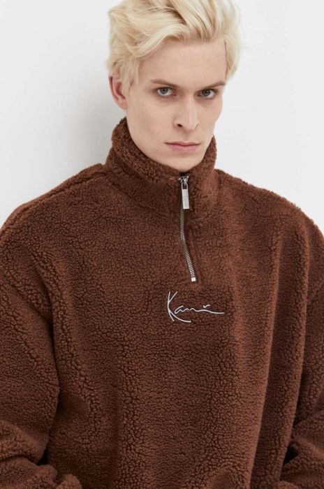 Кофта Karl Kani чоловіча колір коричневий однотонна Кофта Karl Kani чоловіча колір коричневий однотонна