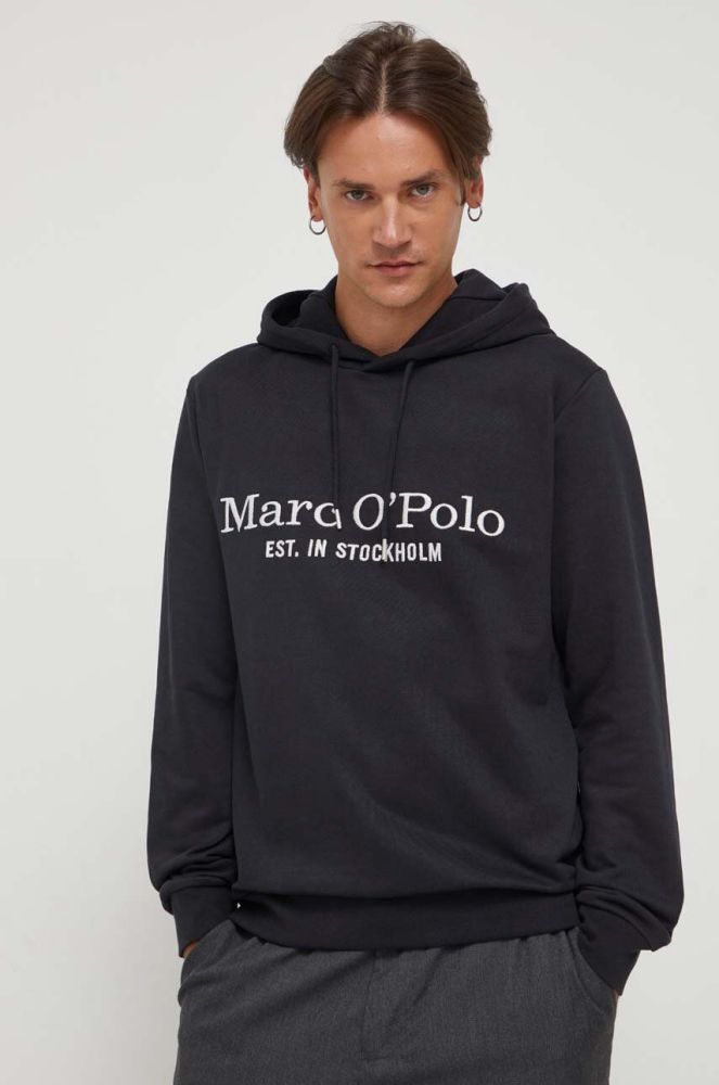 Бавовняна кофта Marc O'Polo чоловіча колір чорний з капюшоном з аплікацією (3458305)