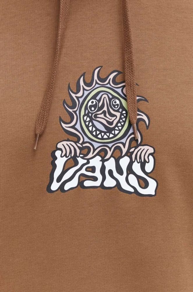 Бавовняна кофта Vans чоловіча колір коричневий з капюшоном з принтом (3481156) фото 5